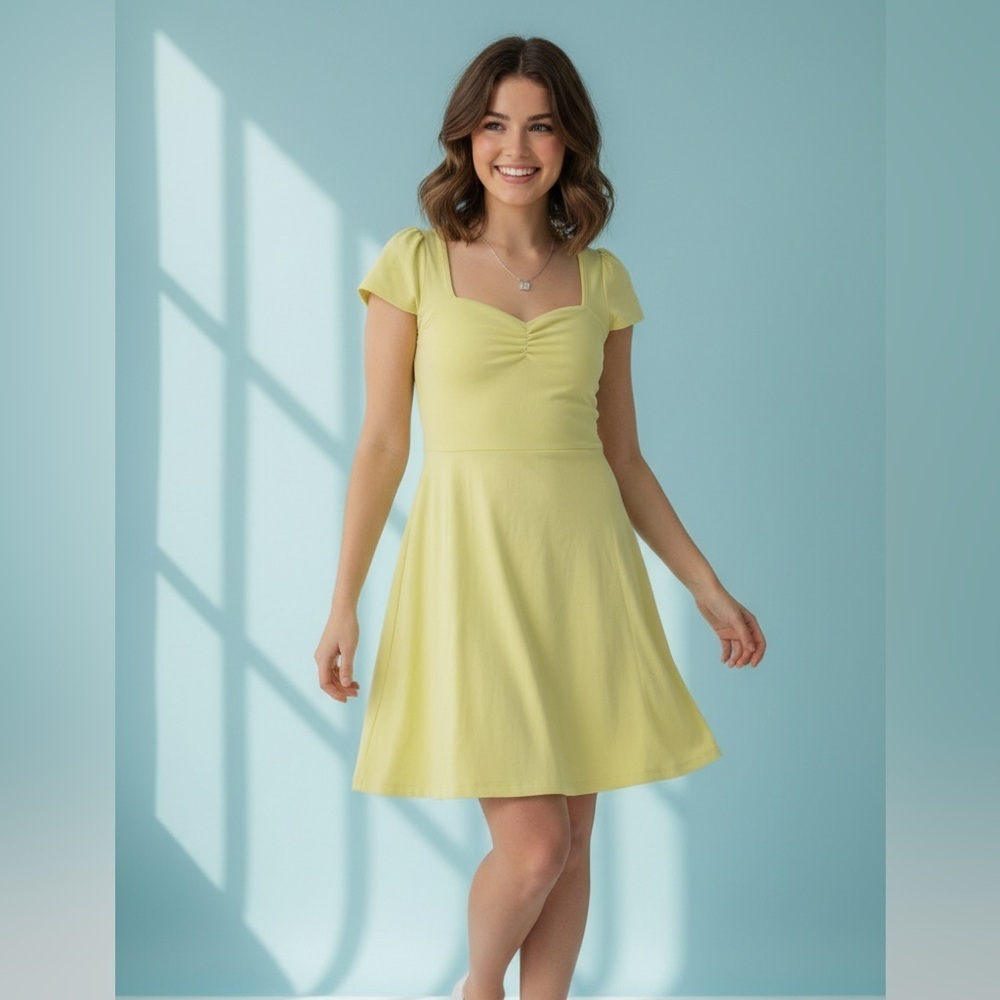 Wild Fable Pastel Lime Yellow Cap Sleeve Skater Dress NWT Size M Y2K Fit Flare